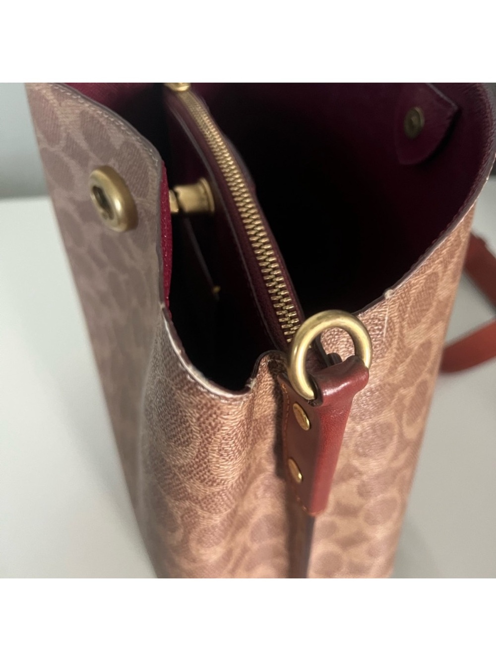 Coach Signature Canvas Shoulder Bag in Brown and Rust - Picture 10 of 10
